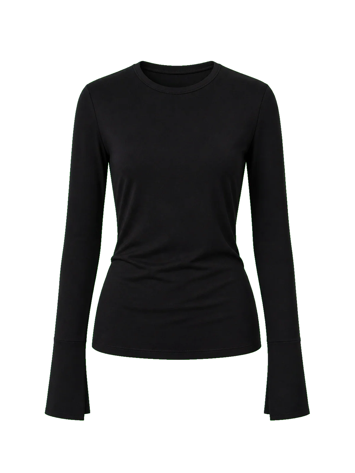 Lyocell wool stretch long sleeve T-shirt black product cutout