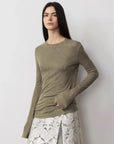 Lyocell wool stretch long sleeve T-shirt coffee front view