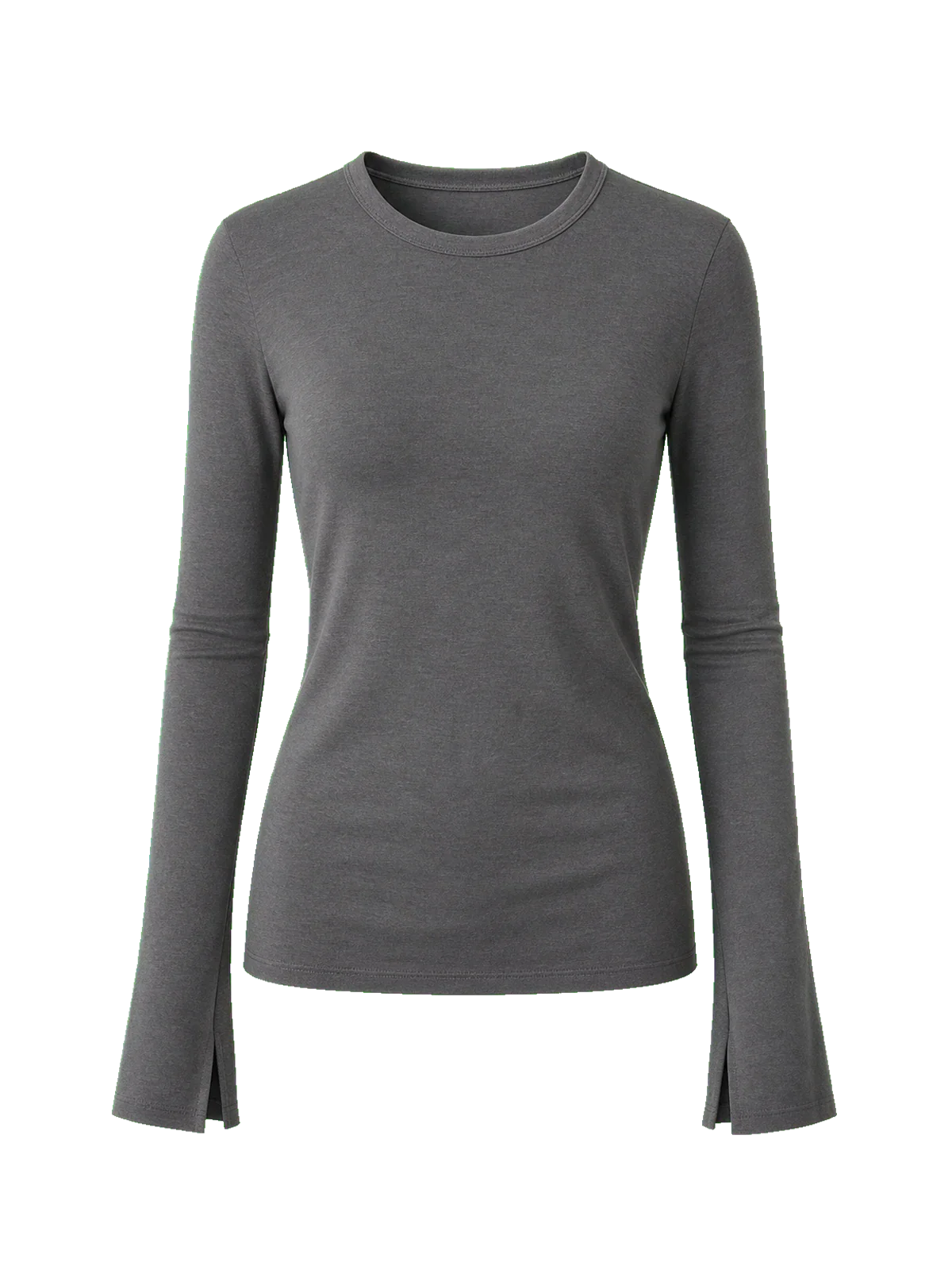 Lyocell wool stretch long sleeve T-shirt dark gray product cutout