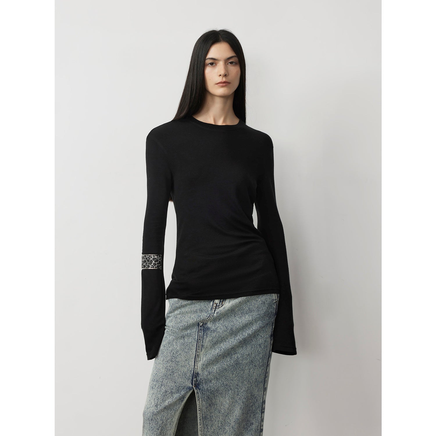 Lyocell wool stretch comfortable breathable fit minimalist solid color long - sleeved T-shirt - variant_title