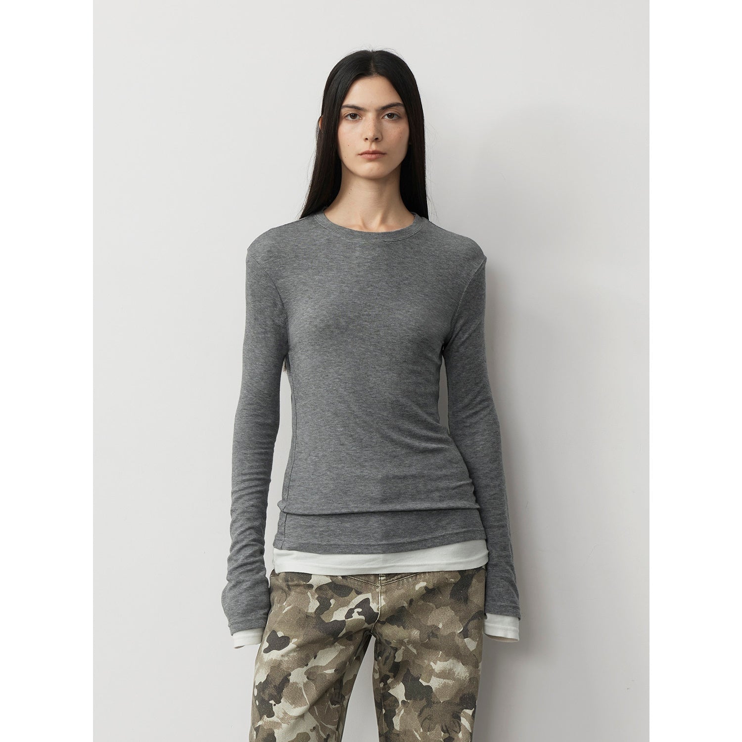 Lyocell wool stretch comfortable breathable fit minimalist solid color long - sleeved T-shirt - variant_title