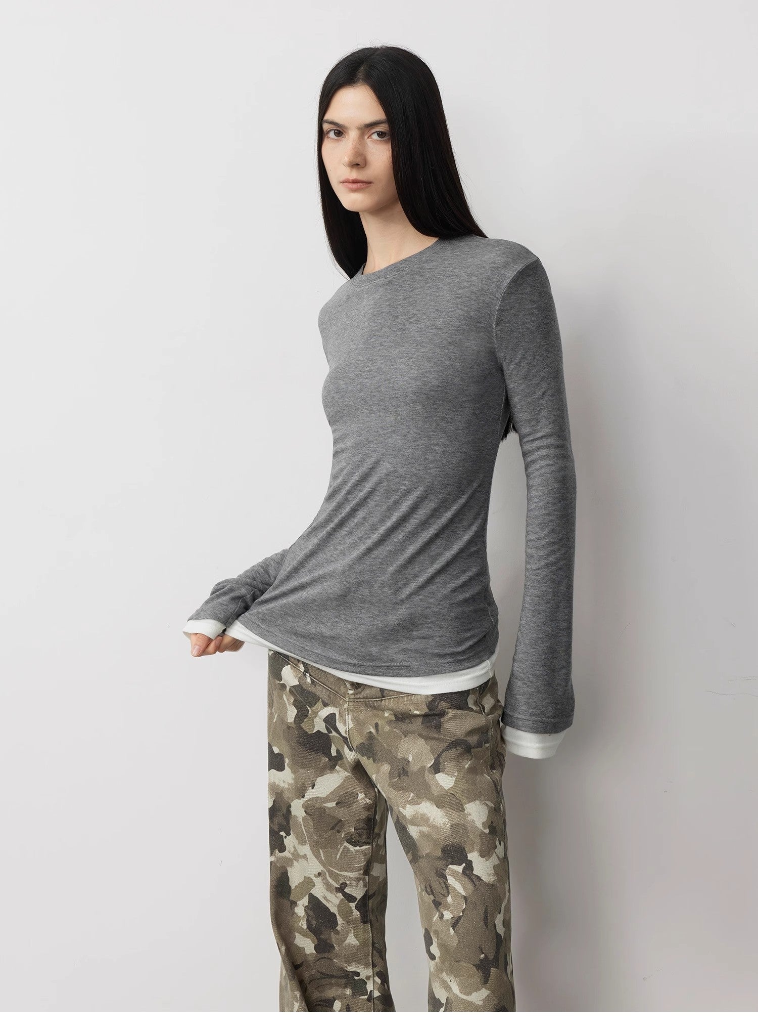 Lyocell wool stretch comfortable breathable fit minimalist solid color long - sleeved T-shirt - variant_title