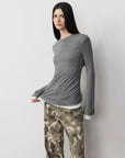 Lyocell wool stretch comfortable breathable fit minimalist solid color long - sleeved T-shirt - variant_title