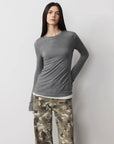 Lyocell wool stretch comfortable breathable fit minimalist solid color long - sleeved T-shirt - variant_title