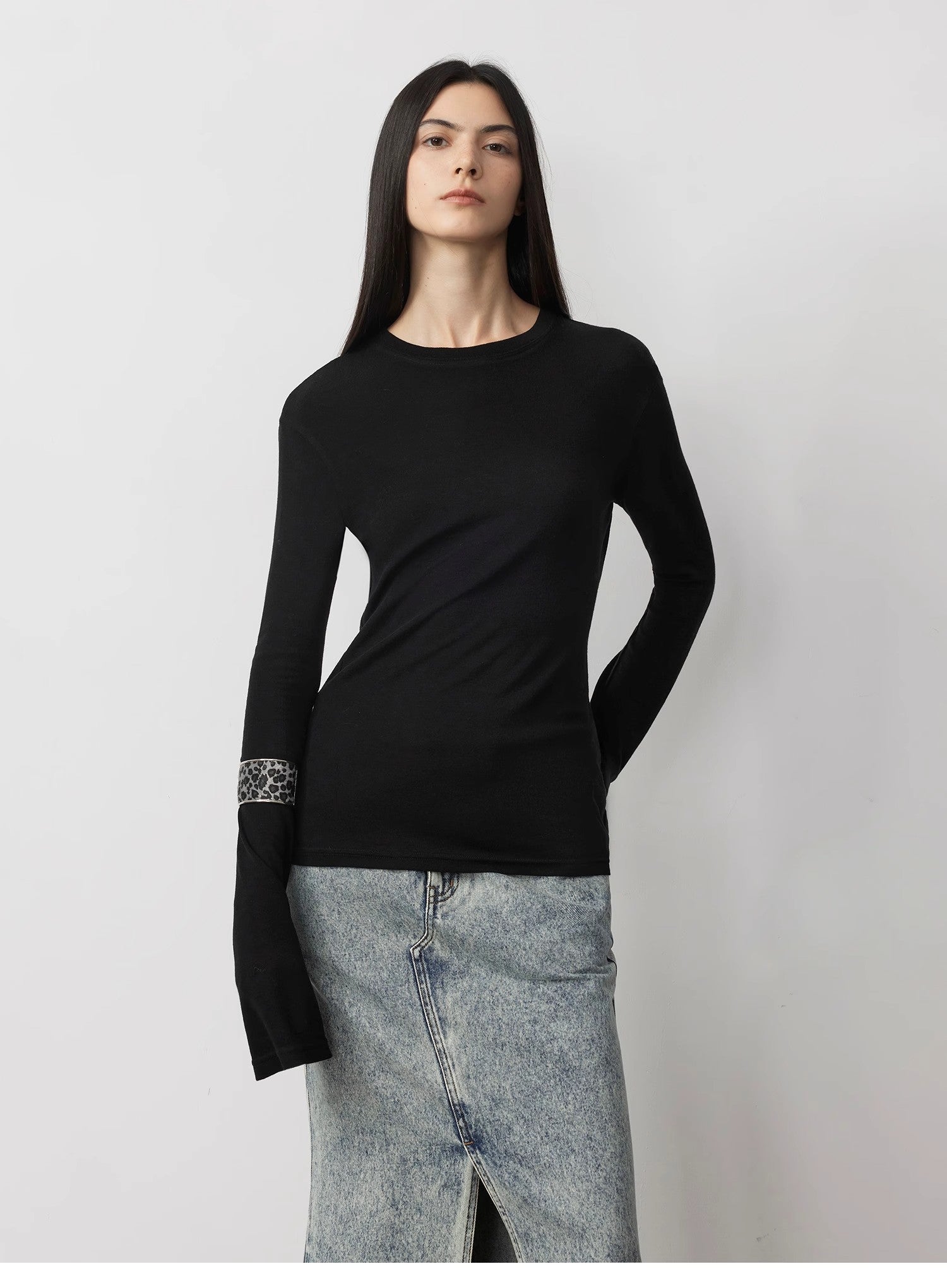 Lyocell wool stretch comfortable breathable fit minimalist solid color long - sleeved T-shirt - variant_title
