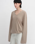 Machine washable Tencel wool V - neck two - wear elastic hem T-shirt bottoming shirt - variant_title