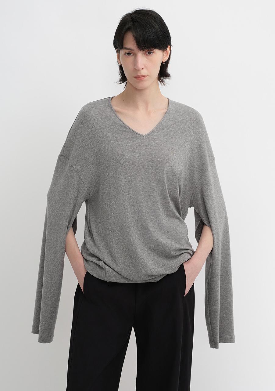 Machine washable Tencel wool V - neck two - wear elastic hem T-shirt bottoming shirt - variant_title