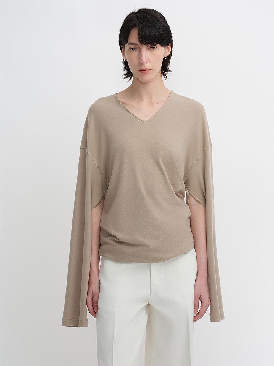 Machine washable Tencel wool V - neck two - wear elastic hem T-shirt bottoming shirt - variant_title