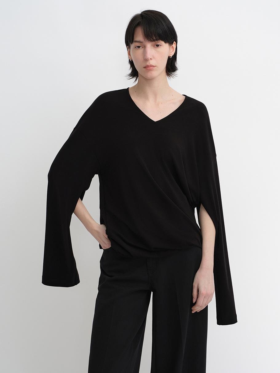 Machine washable Tencel wool V - neck two - wear elastic hem T-shirt bottoming shirt - variant_title