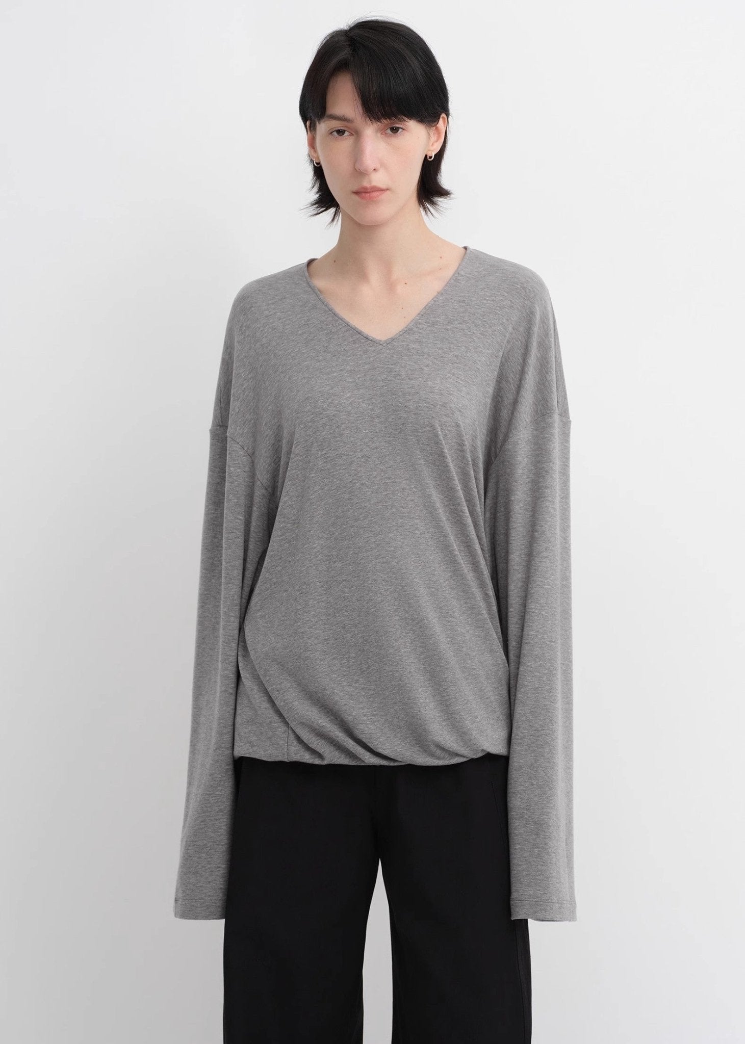 Machine washable Tencel wool V - neck two - wear elastic hem T-shirt bottoming shirt - variant_title