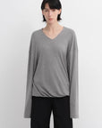 Machine washable Tencel wool V - neck two - wear elastic hem T-shirt bottoming shirt - variant_title