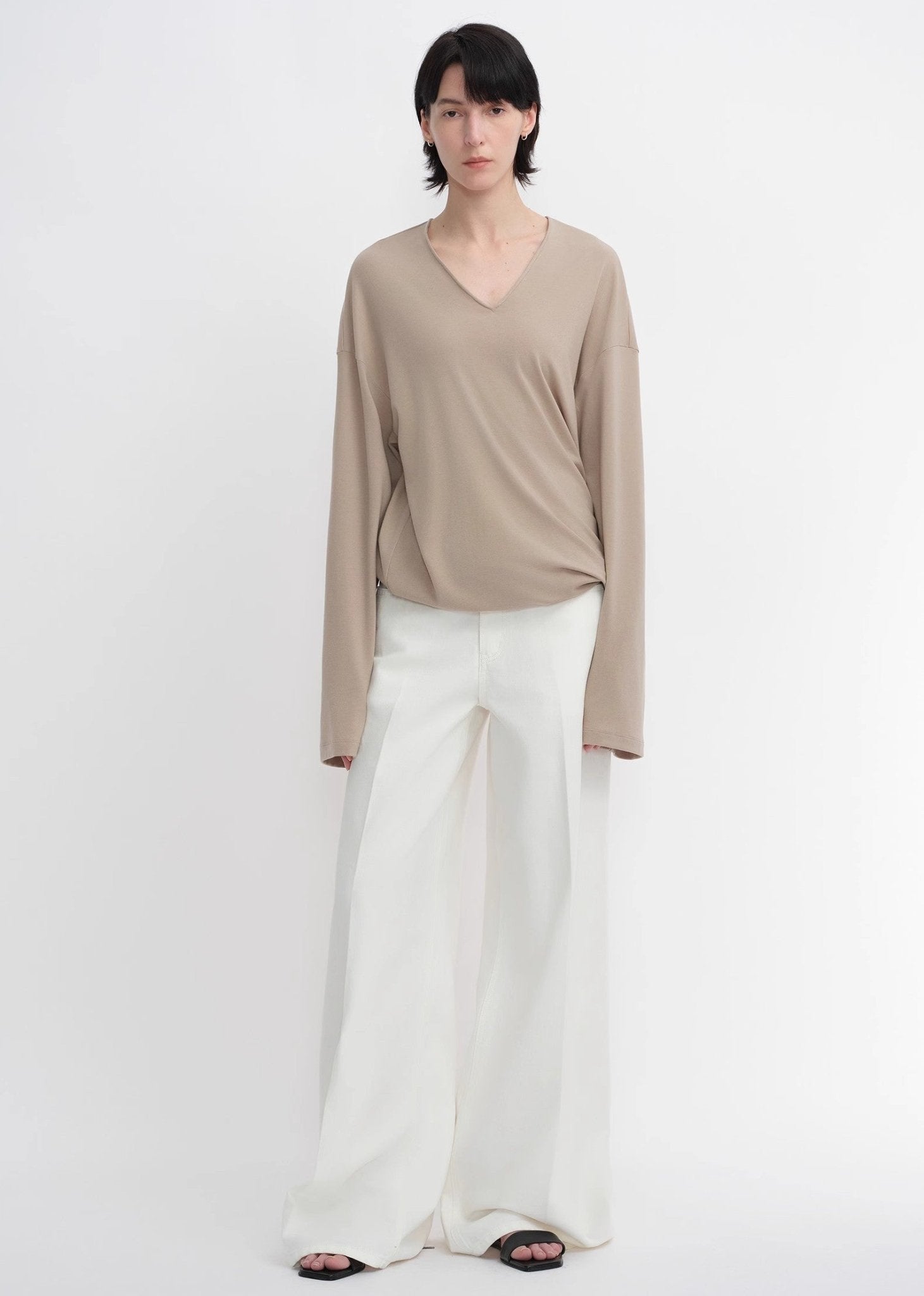 Machine washable Tencel wool V - neck two - wear elastic hem T-shirt bottoming shirt - variant_title