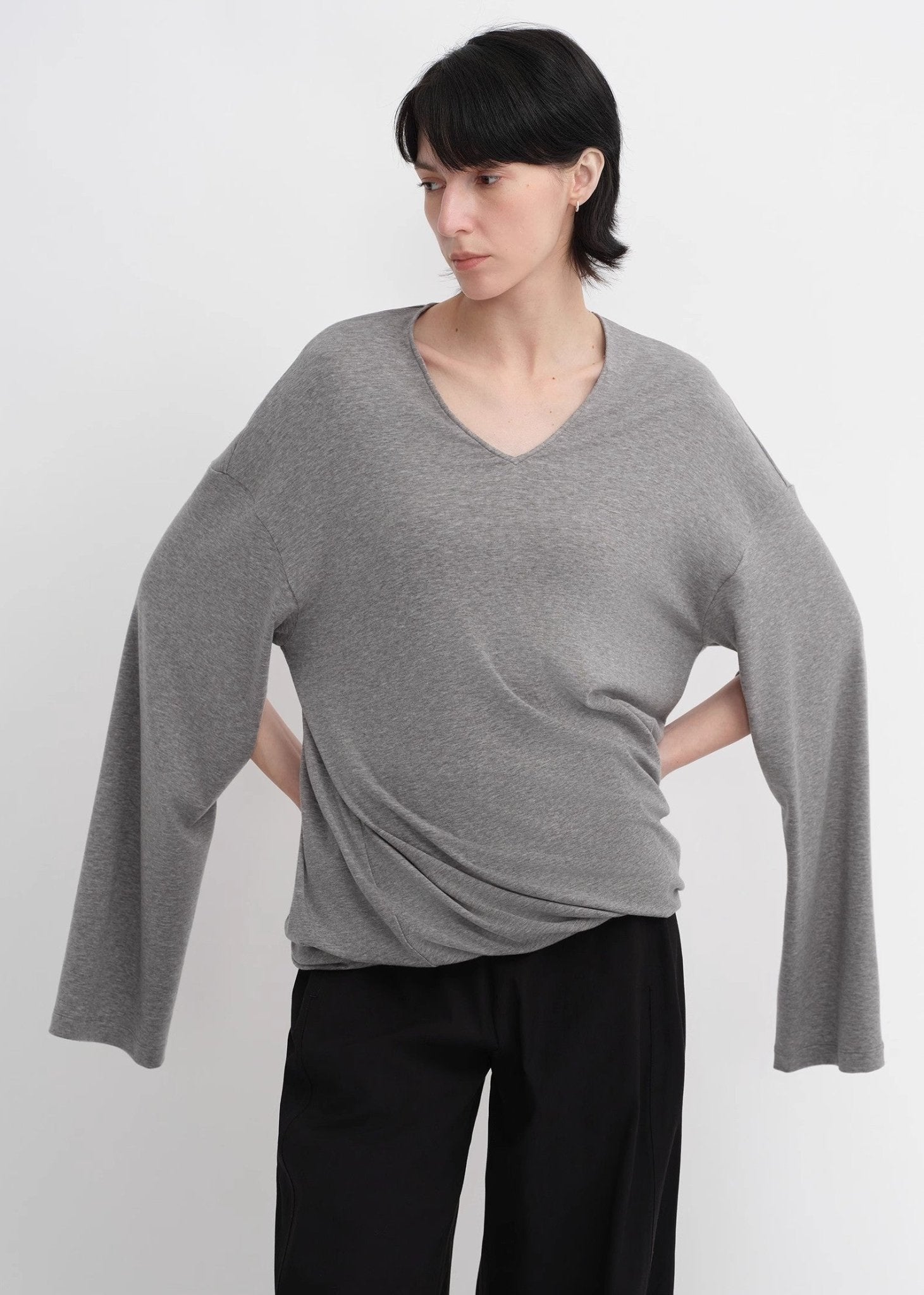 Machine washable Tencel wool V - neck two - wear elastic hem T-shirt bottoming shirt - variant_title