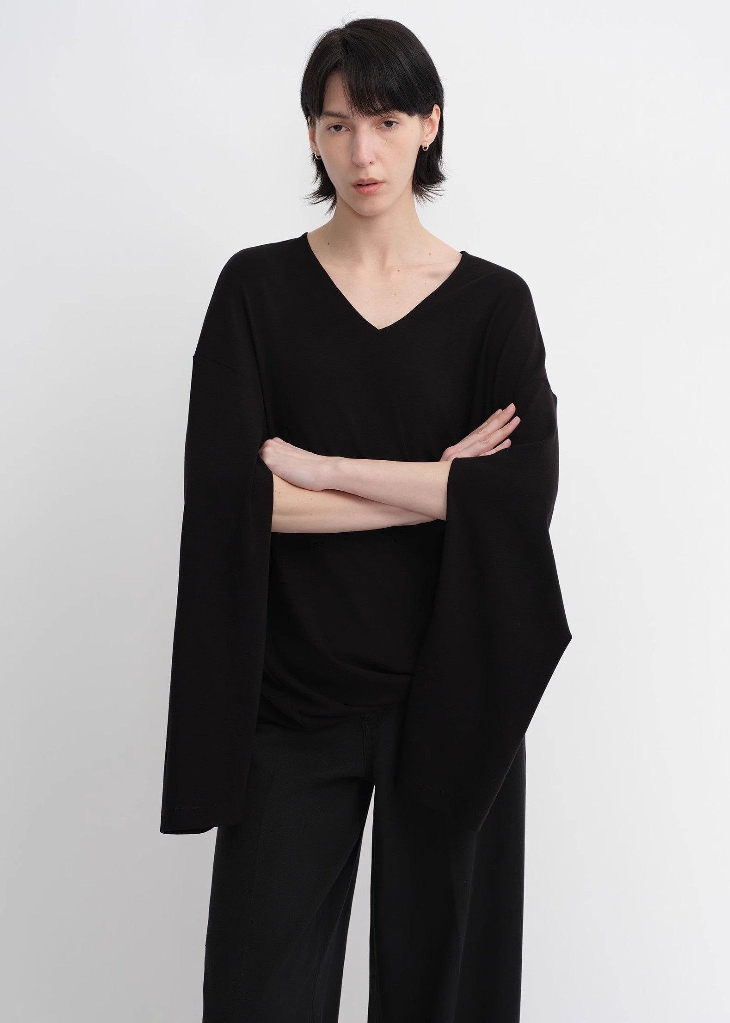 Machine washable Tencel wool V - neck two - wear elastic hem T-shirt bottoming shirt - variant_title