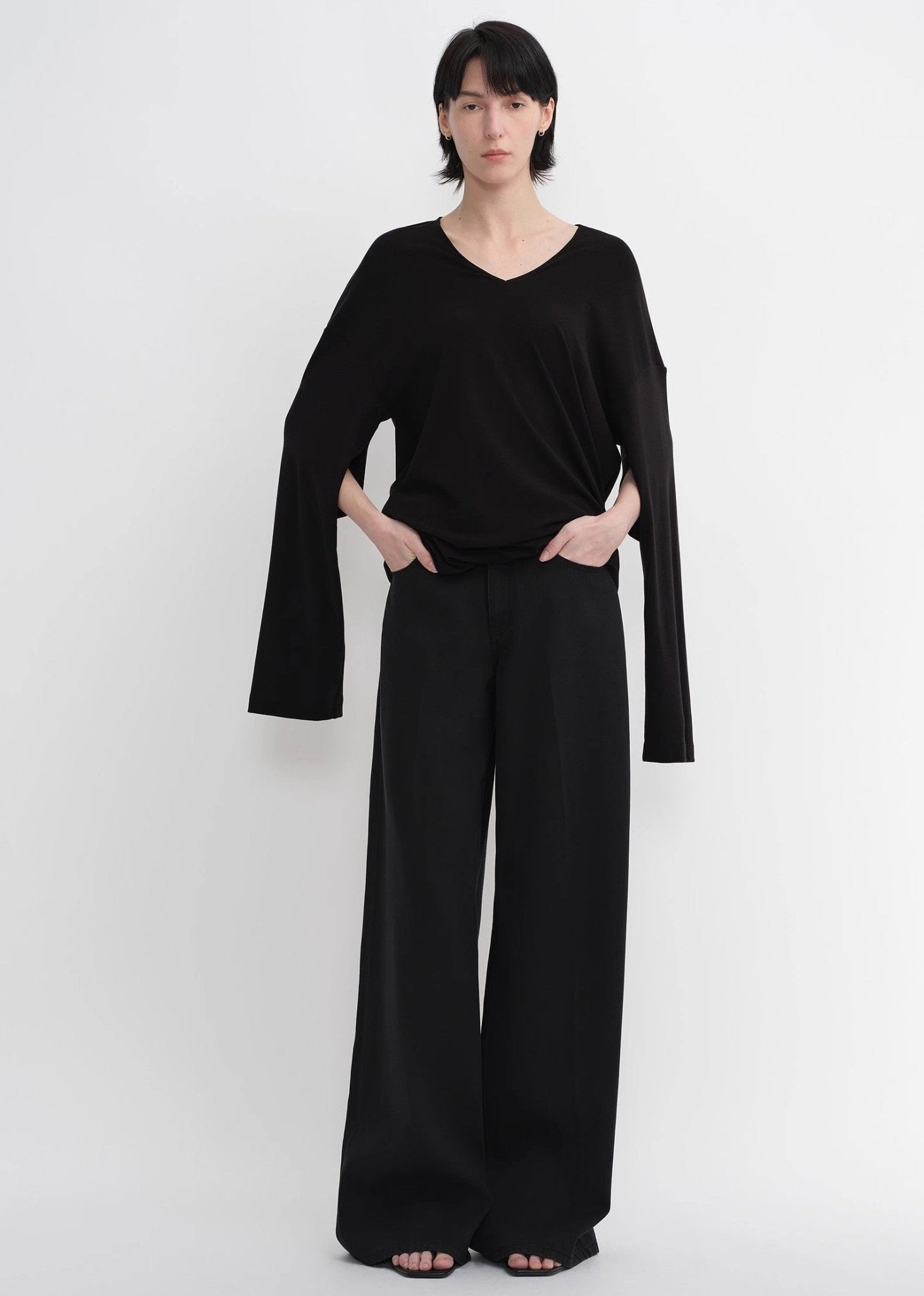 Machine washable Tencel wool V - neck two - wear elastic hem T-shirt bottoming shirt - variant_title