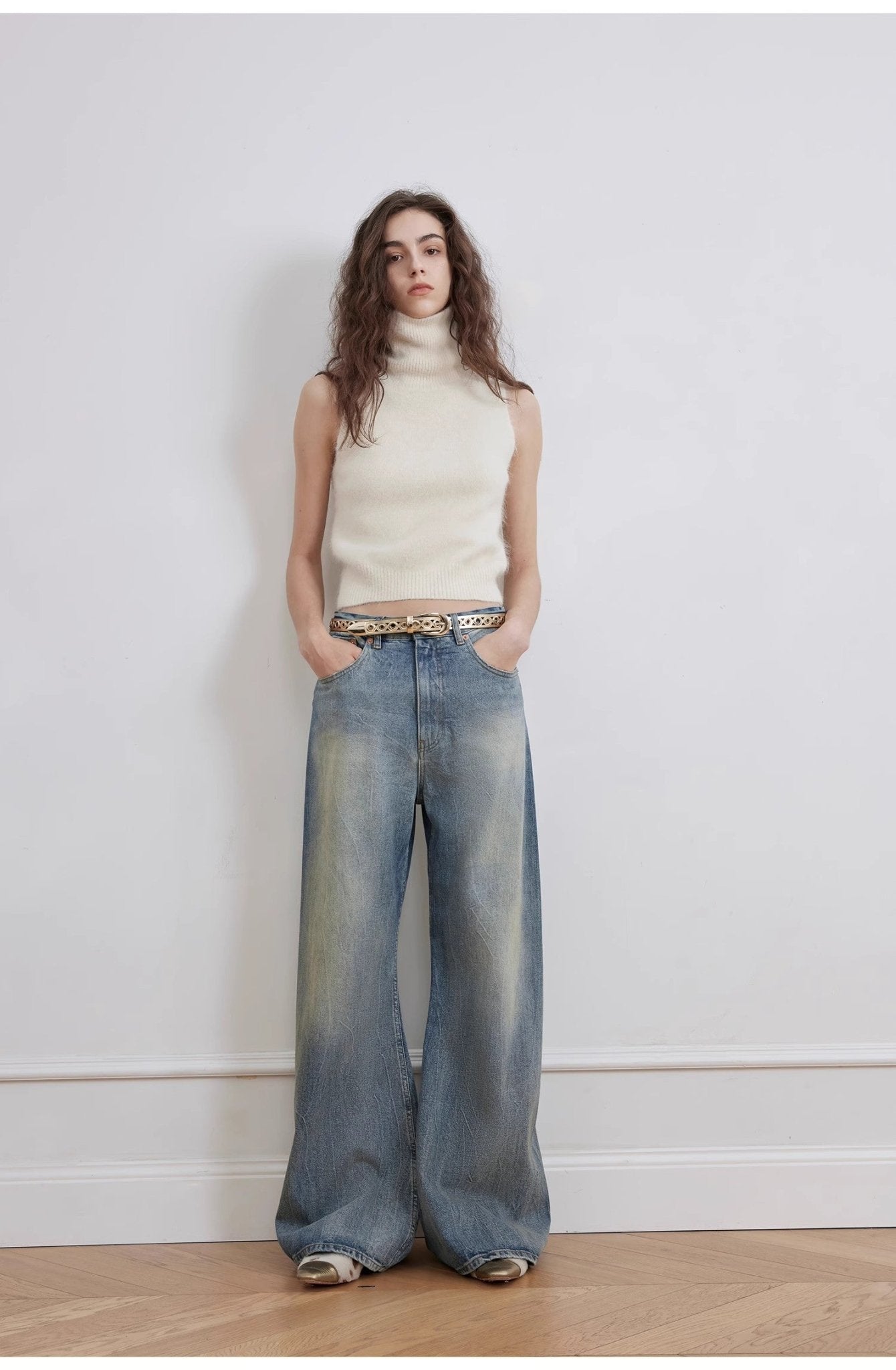 "Magic Dream" Retro Modern Washed Chicken Claw Wrinkled Jeans Women's Spacious Straight Wide Leg Pants - variant_title
