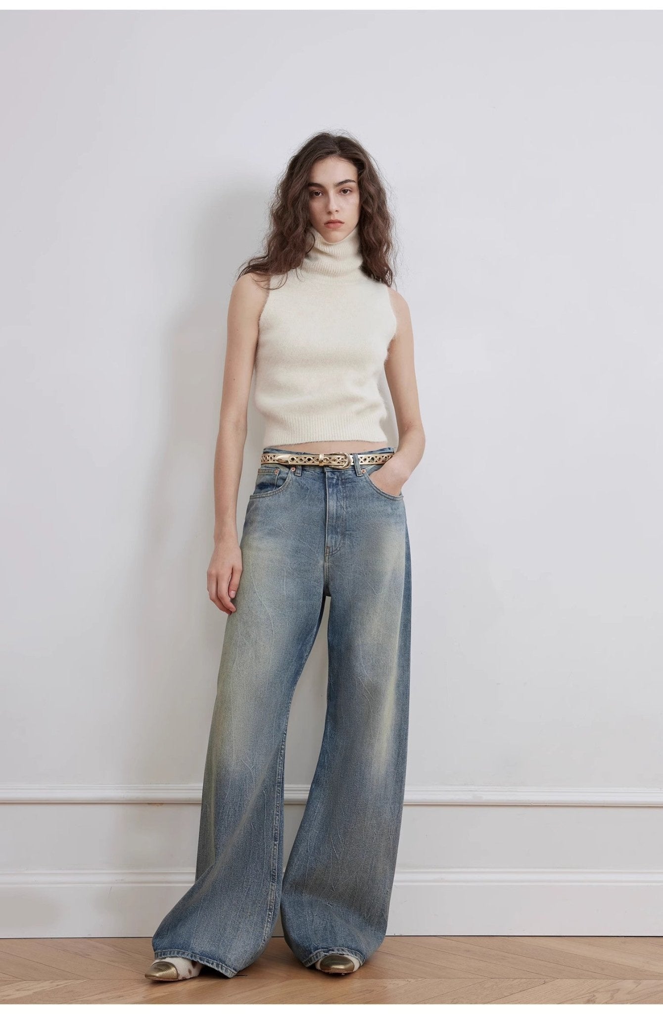 "Magic Dream" Retro Modern Washed Chicken Claw Wrinkled Jeans Women's Spacious Straight Wide Leg Pants - variant_title