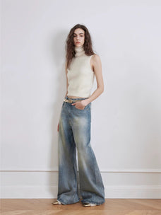"Magic Dream" Retro Modern Washed Chicken Claw Wrinkled Jeans Women's Spacious Straight Wide Leg Pants - variant_title