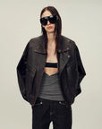 Firelady Fur Lambskin Leather Jacket – Vintage Vegetable-Tanned Funnel Neck "New York Twilight"