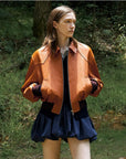 main Letrans Women_s Cropped Lambskin Leather Jacket_ Retro Vintage Style_3