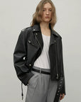 Letrans Women's Lambskin Leather Biker Jacket Cropped Retro Moto Style "Murasaki River"