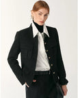 Heavy wool blend tweed stand collar waist cropped coat