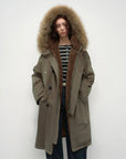 Fireladyfur Manchester City Old Stories II gray bean green down parka front view