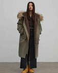 Fireladyfur Manchester City old story army green gray hooded parka front view