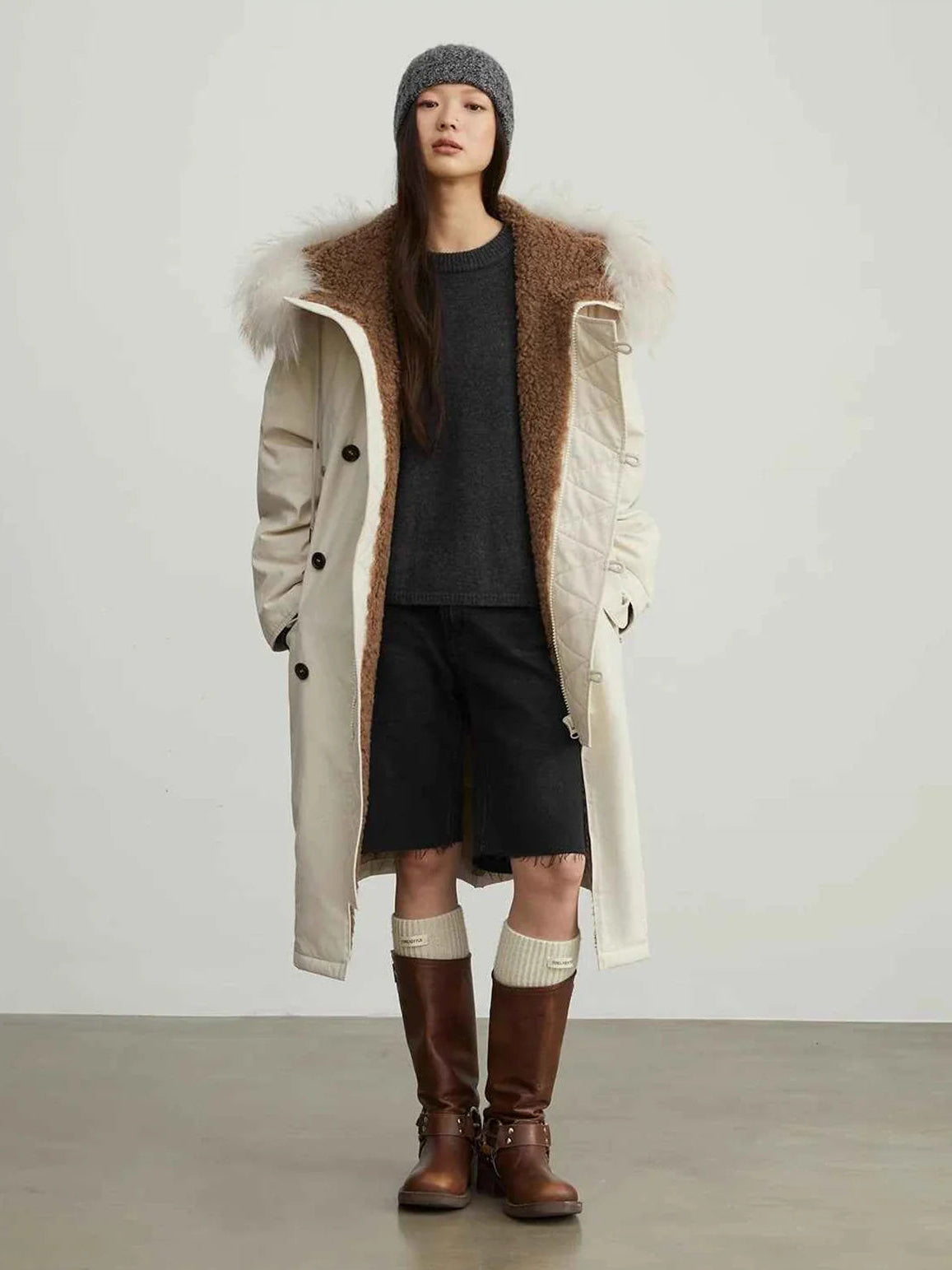 Fireladyfur Manchester City old story hooded parka profile view