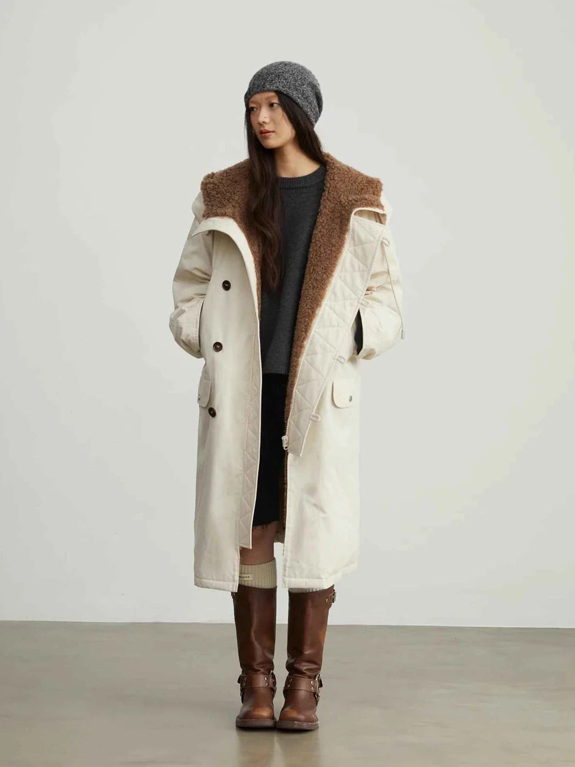 Fireladyfur Manchester City old story hooded down parka front outfit detail