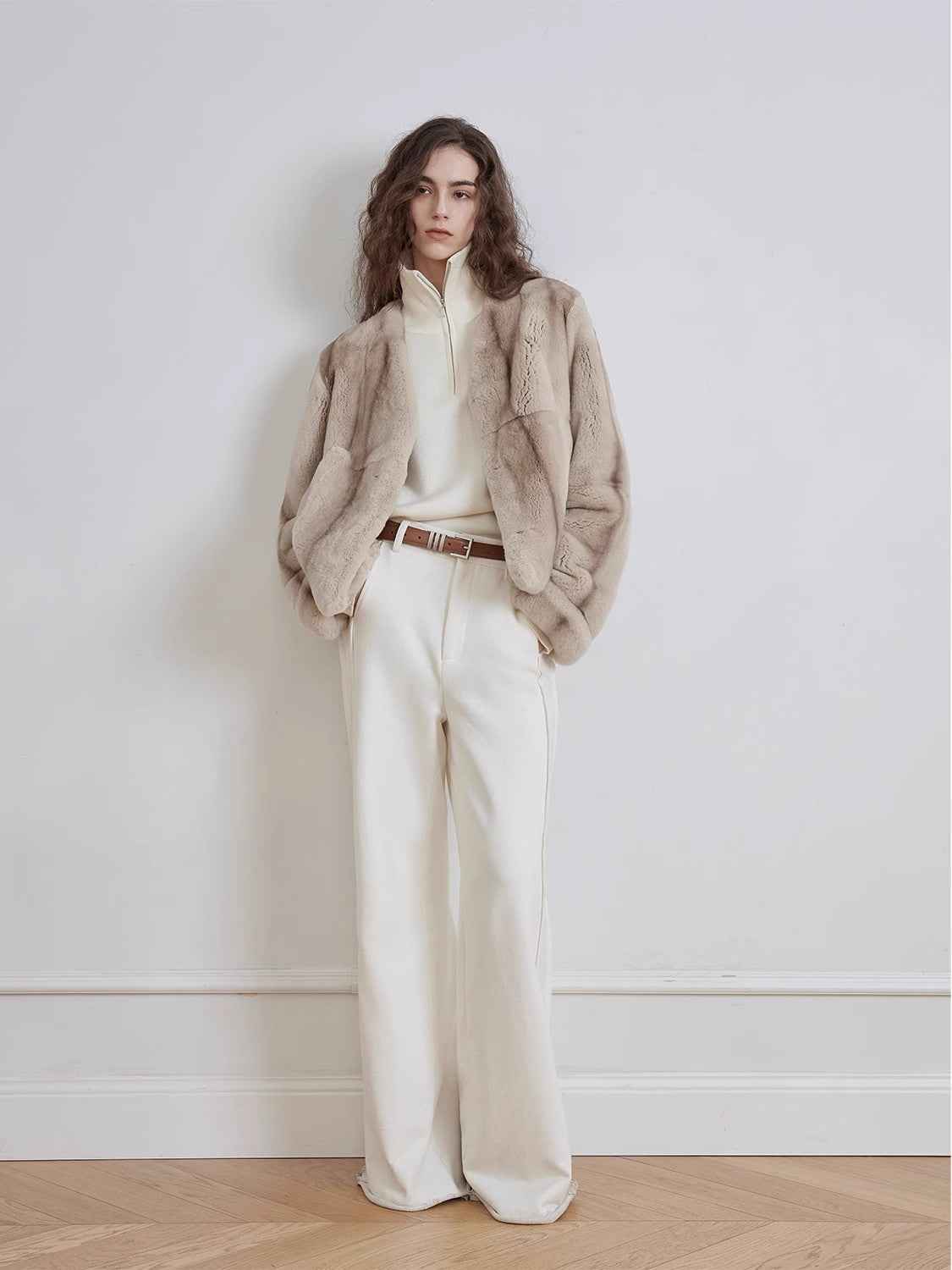 Margaret mid - century style contrasting color Rex rabbit coat - variant_title
