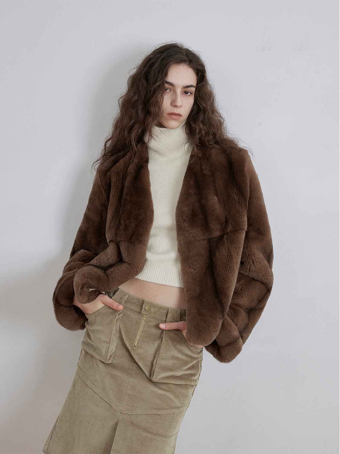 Margaret mid - century style contrasting color Rex rabbit coat - variant_title