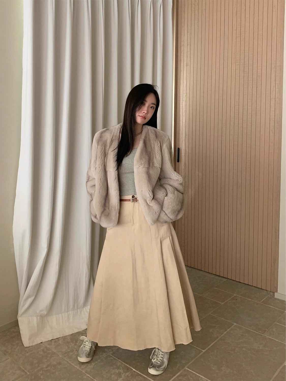Margaret mid - century style contrasting color Rex rabbit coat - variant_title