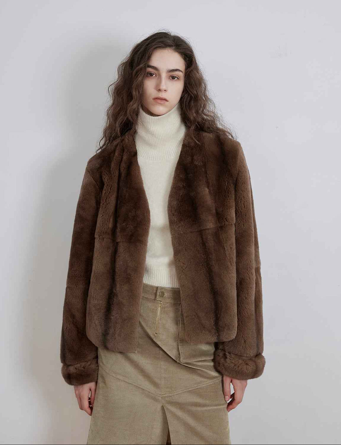 Margaret mid - century style contrasting color Rex rabbit coat - variant_title