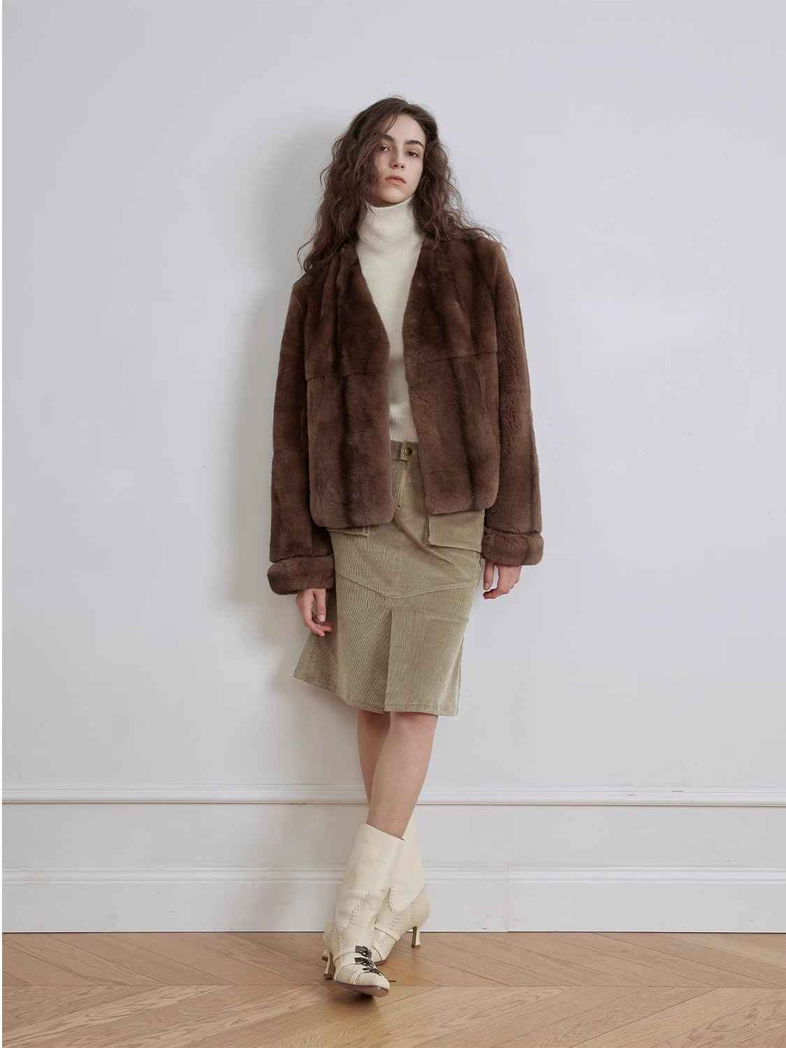 Margaret mid - century style contrasting color Rex rabbit coat - variant_title