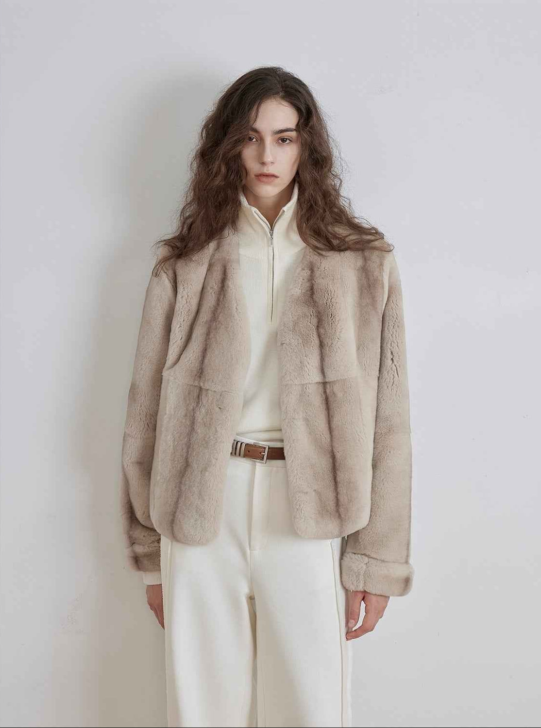 Margaret mid - century style contrasting color Rex rabbit coat - variant_title