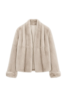 Margaret beige gray contrasting Rex rabbit fur coat front product view
