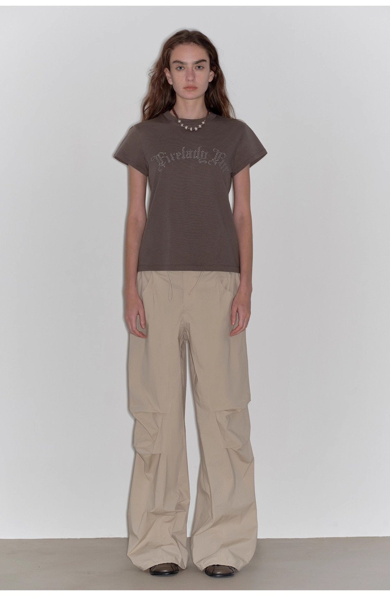 "May Time" luxury brand same version 3D long - staple cotton slightly waist rivet T-shirt - variant_title