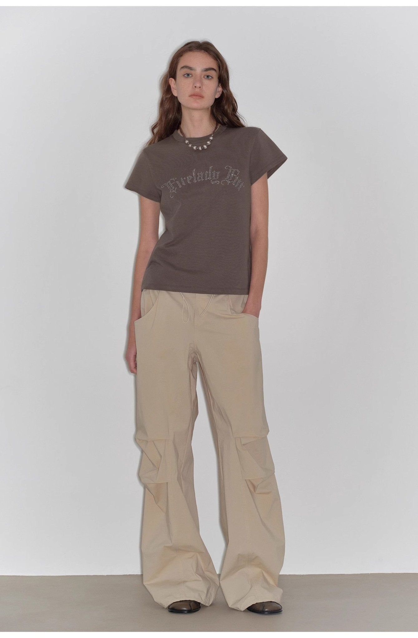 "May Time" luxury brand same version 3D long - staple cotton slightly waist rivet T-shirt - variant_title