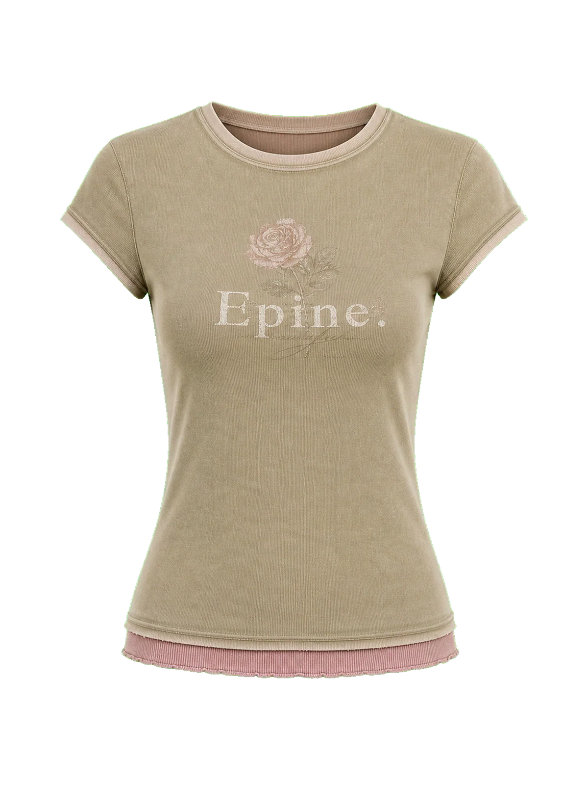 Memory Navigation khaki faux two-piece T-shirt product cutout