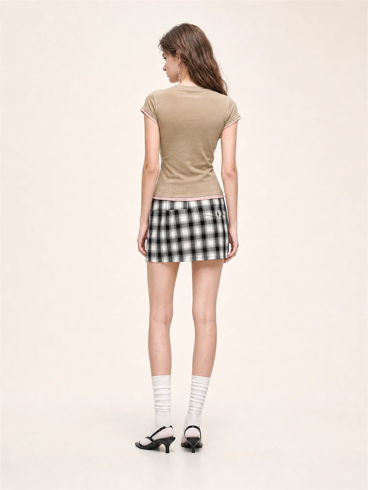 Memory Navigation khaki faux two-piece T-shirt on Rosina back view