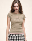 Memory Navigation khaki faux two-piece T-shirt on Rosina close-up view