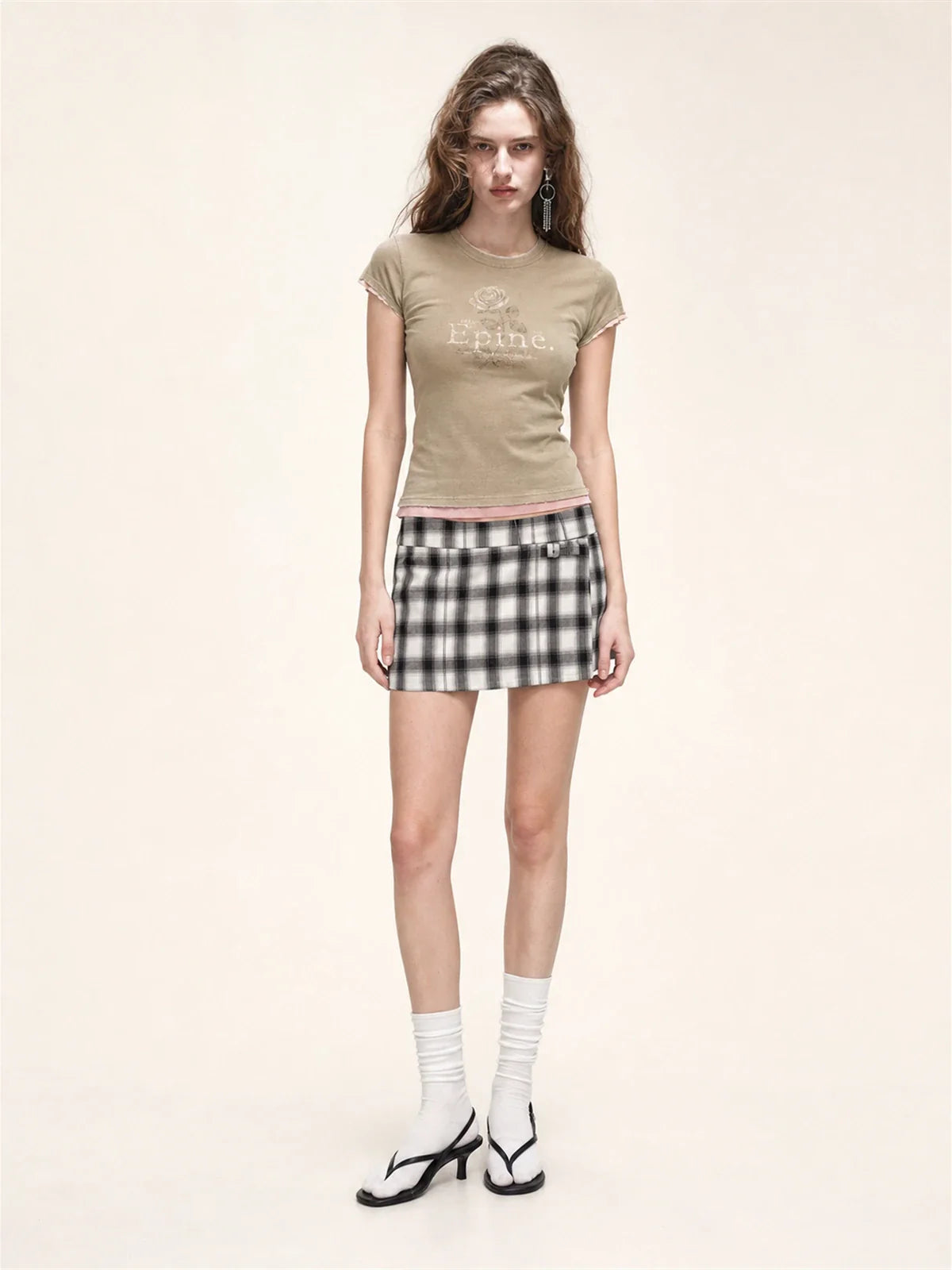Memory Navigation khaki faux two-piece T-shirt on Rosina front view