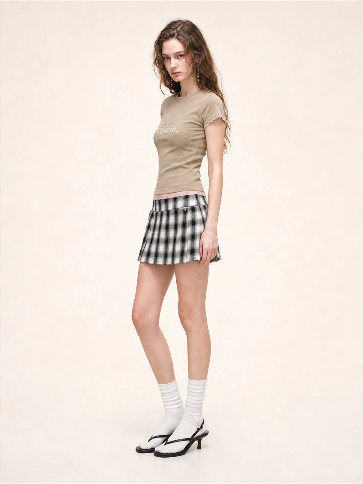 Memory Navigation khaki faux two-piece T-shirt on Rosina side view