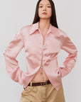 "Mercerized Spring Shadow" Acetate Shirt Women's Hollow String Pleated Slimming Long Sleeve Shirt - variant_title