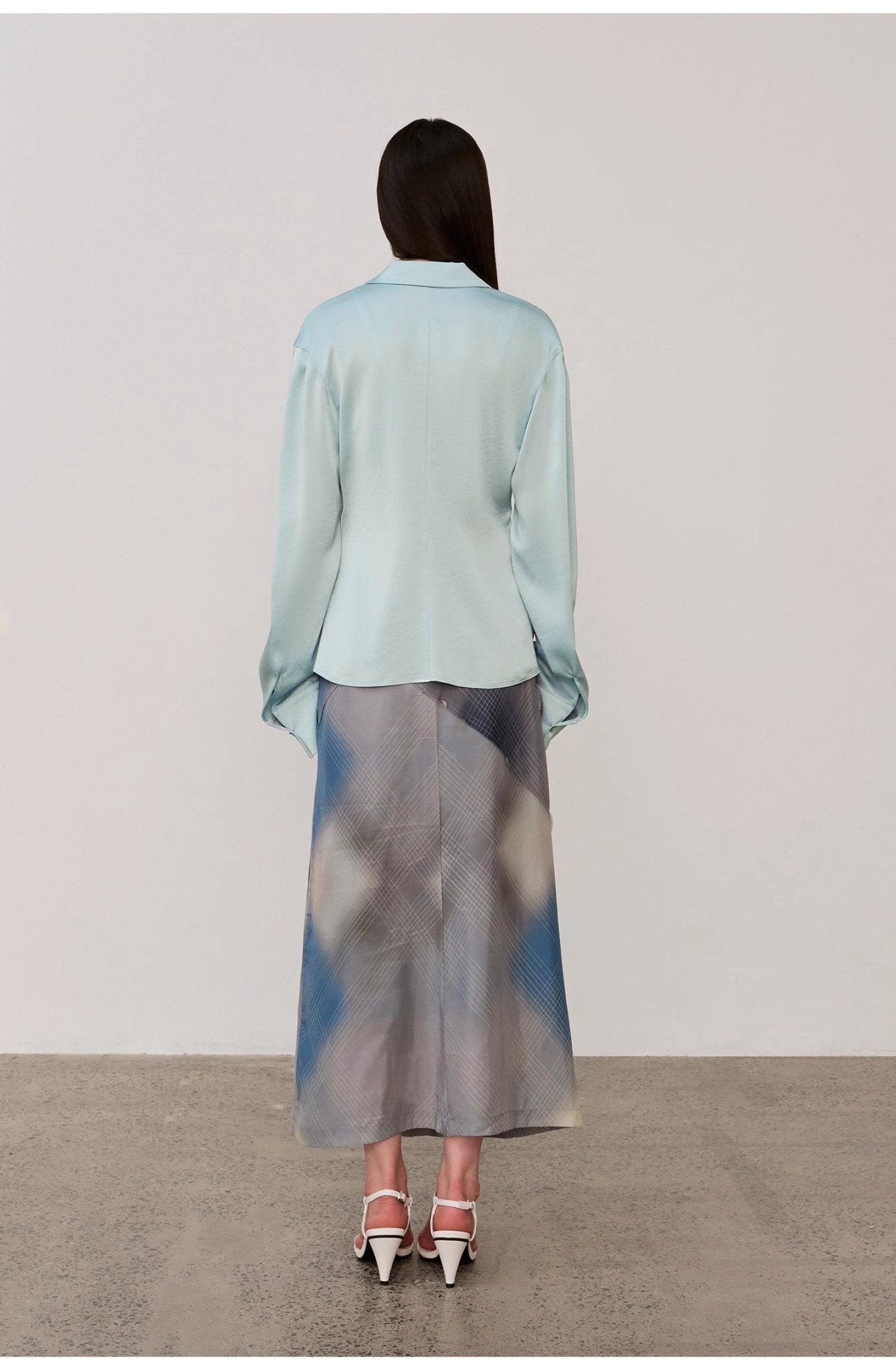 "Mercerized Spring Shadow" Acetate Shirt Women's Hollow String Pleated Slimming Long Sleeve Shirt - variant_title