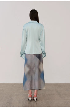 "Mercerized Spring Shadow" Acetate Shirt Women's Hollow String Pleated Slimming Long Sleeve Shirt - variant_title