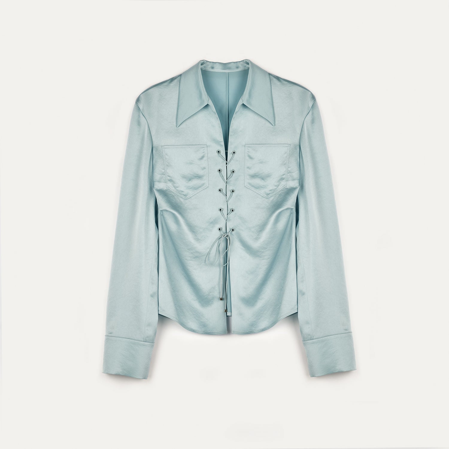 "Mercerized Spring Shadow" Acetate Shirt Women's Hollow String Pleated Slimming Long Sleeve Shirt - variant_title