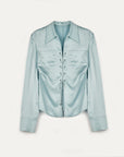 "Mercerized Spring Shadow" Acetate Shirt Women's Hollow String Pleated Slimming Long Sleeve Shirt - variant_title