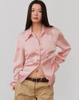 "Mercerized Spring Shadow" Acetate Shirt Women's Hollow String Pleated Slimming Long Sleeve Shirt - variant_title